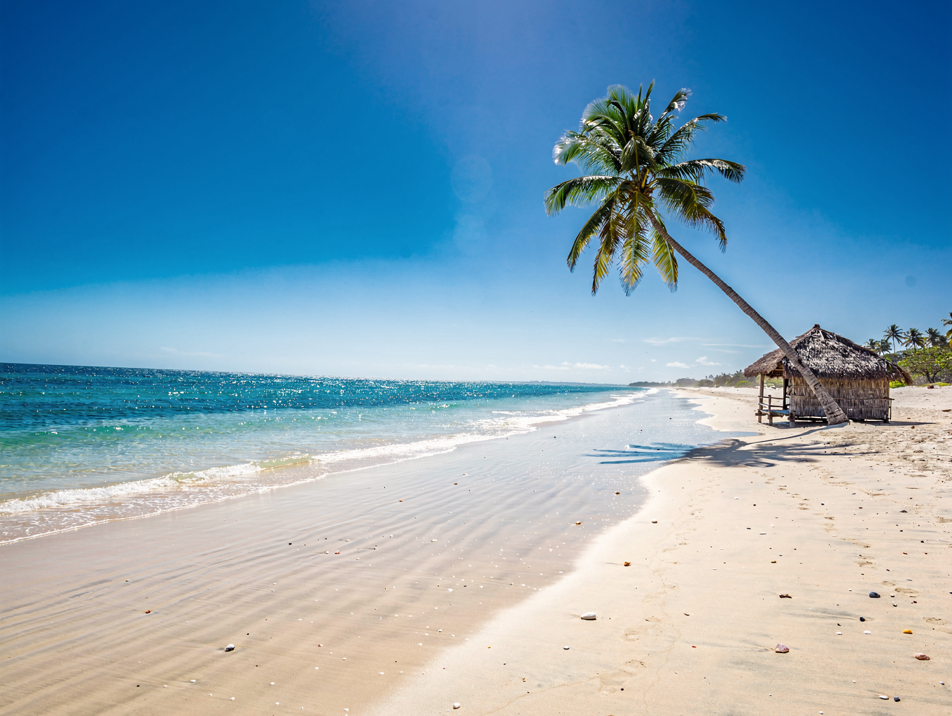 Diani Beach panoramic shoreline with white sand and turquoise water