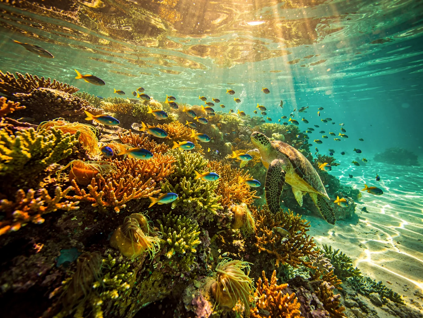 Vibrant coral reefs and marine life beneath Diani coastal waters